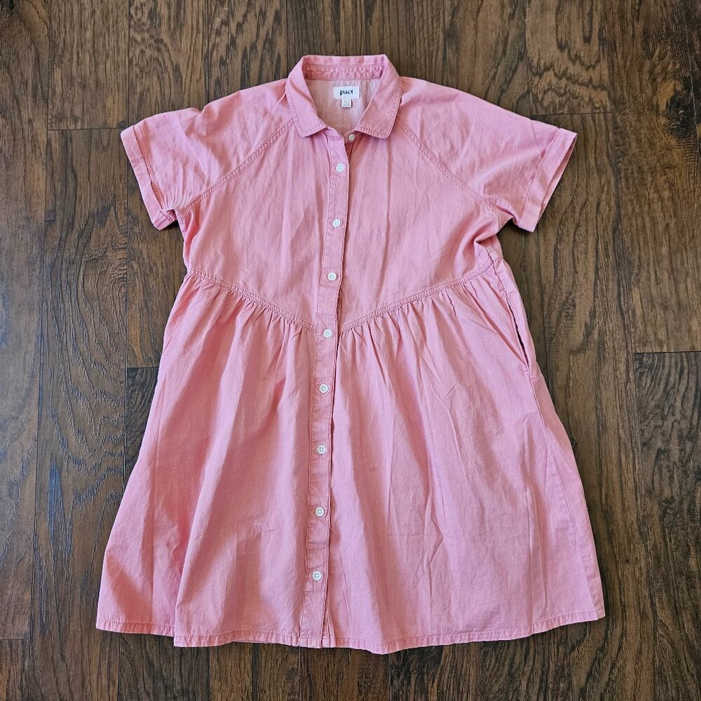 Pact Organic Denim Chambray Shirt Dress Size Large Pink 100% Organic Cotton